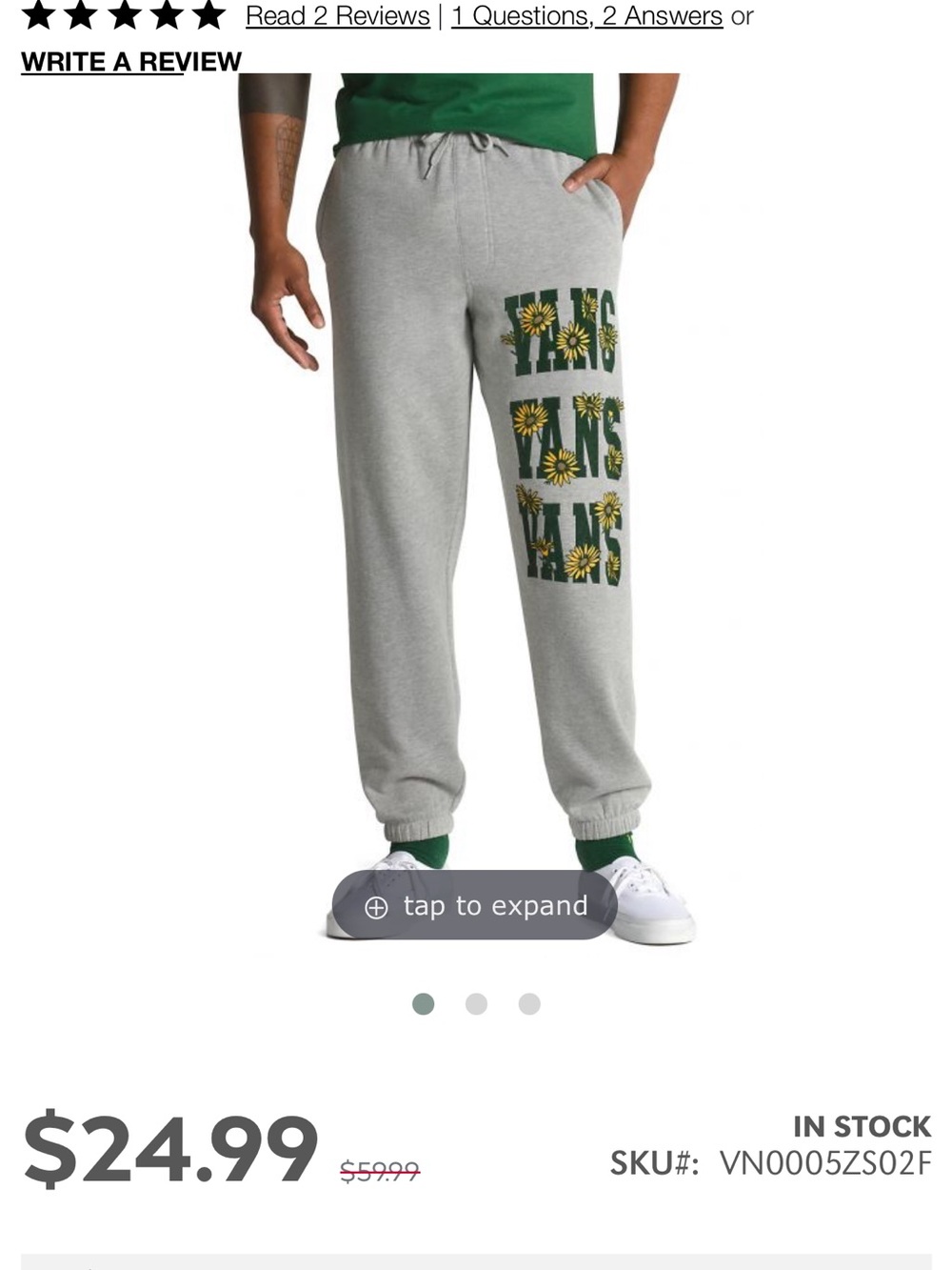 Vans 
Mens FLOWER RELAXED SWEATPANTS in size small